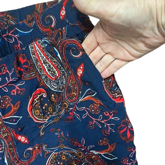 Blu Pepper Ladies Paisley Print Wide-Leg Pull On Pants Size M Navy Red Tassels - Picture 8 of 12